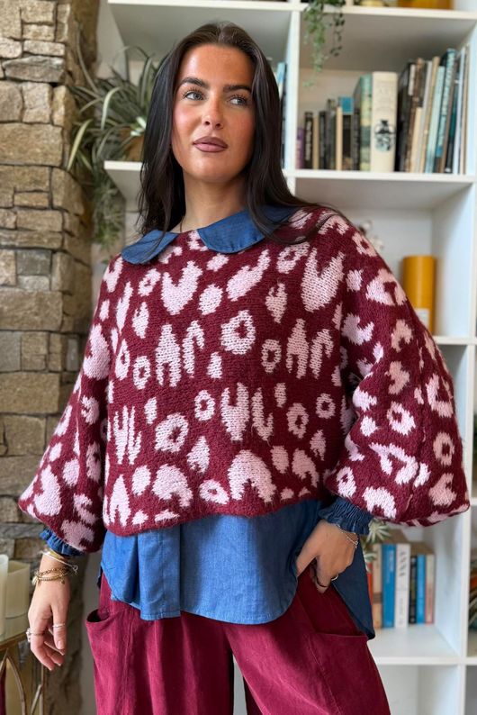 Big Softie Leopard Roo Knit Burgundy & Rose